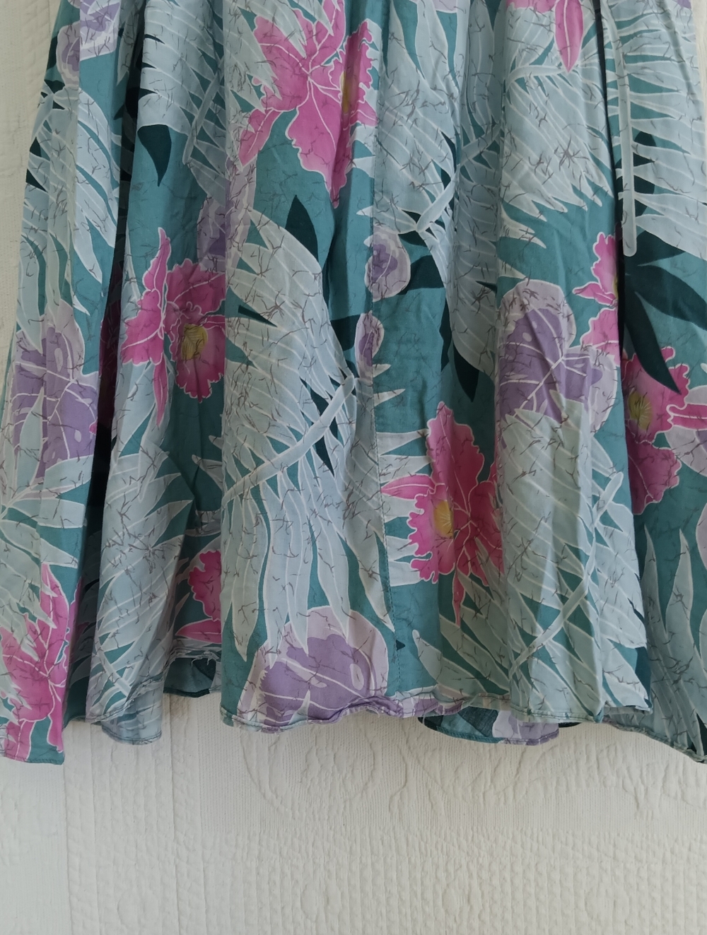 Hilo Hattie Teal Floral Midi Dress with Pink & Lavender Blooms Sun Dress Ruched - Picture 4 of 14